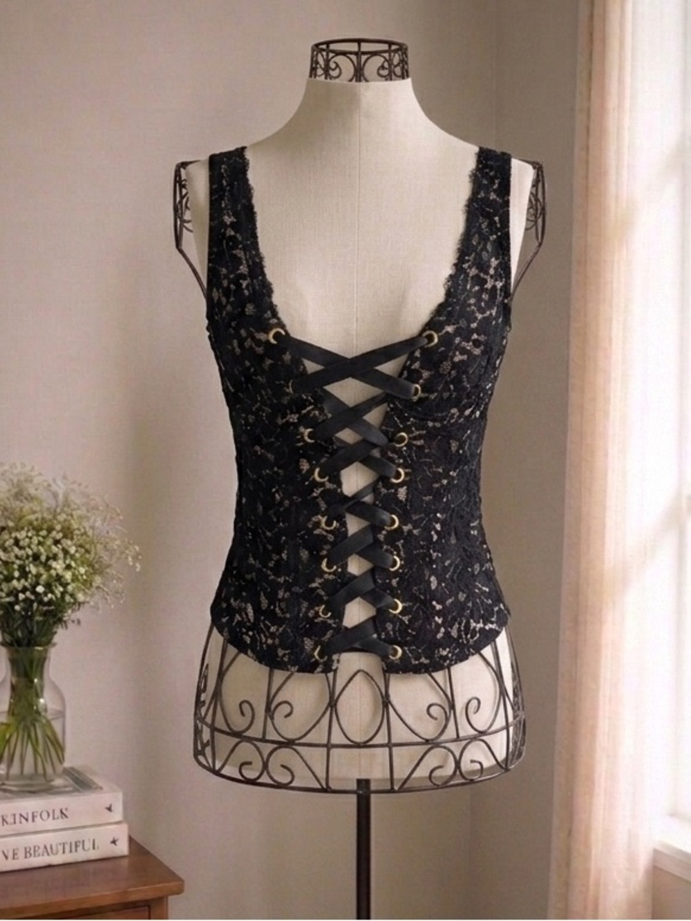 Victoria Secret Lacy Black Corset Bustier Top 34B